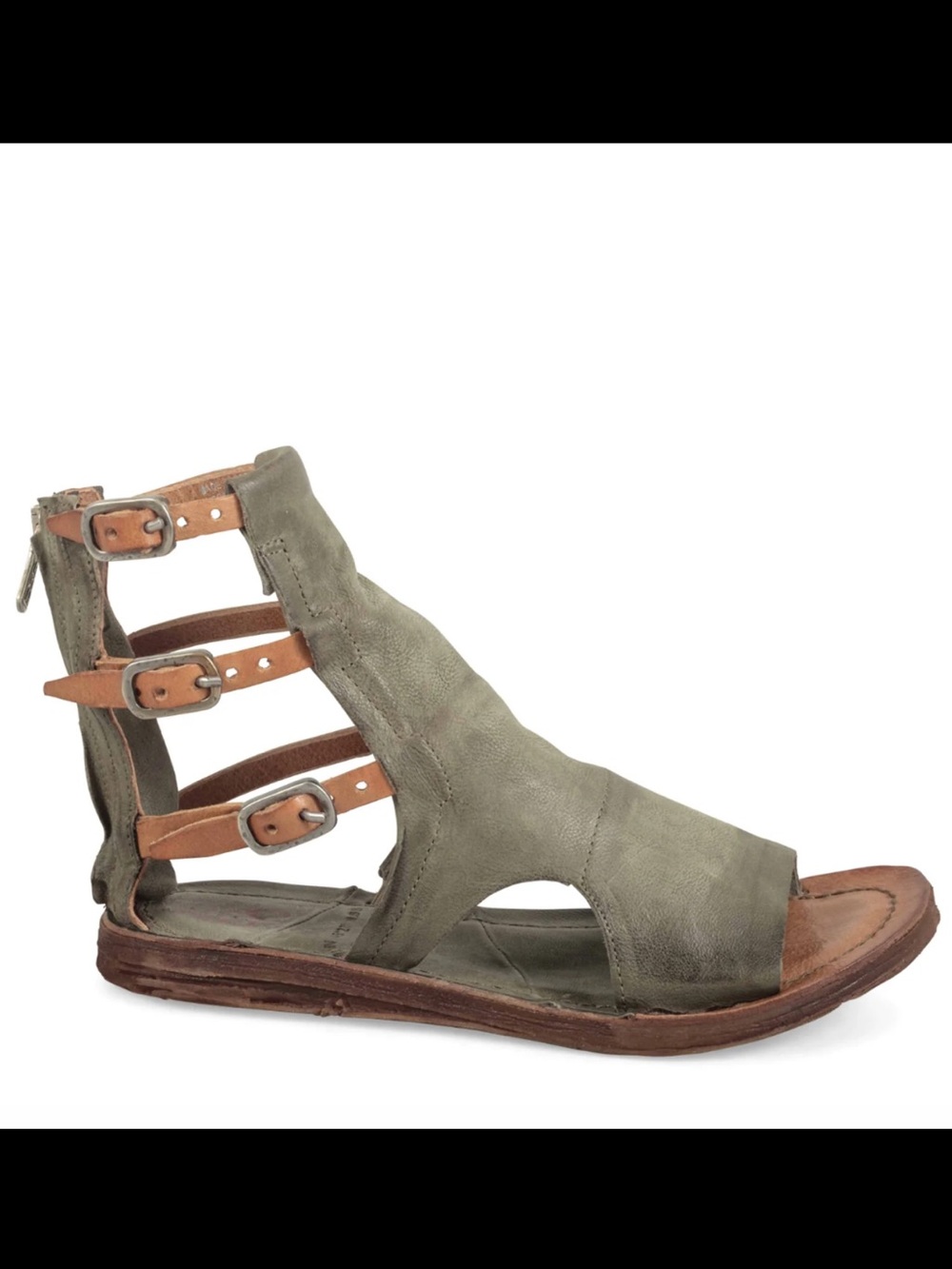 A.S.98 Ryde Sandal Olive Green & Tan Leather Multi Buckle Sandal 40 EU (9-9.5)